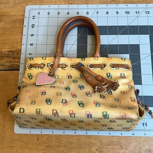 Vintage Dooney & Bourke Rainbow Heart Logo Y2K Canvas Leather Satchel - Picture 16 of 17